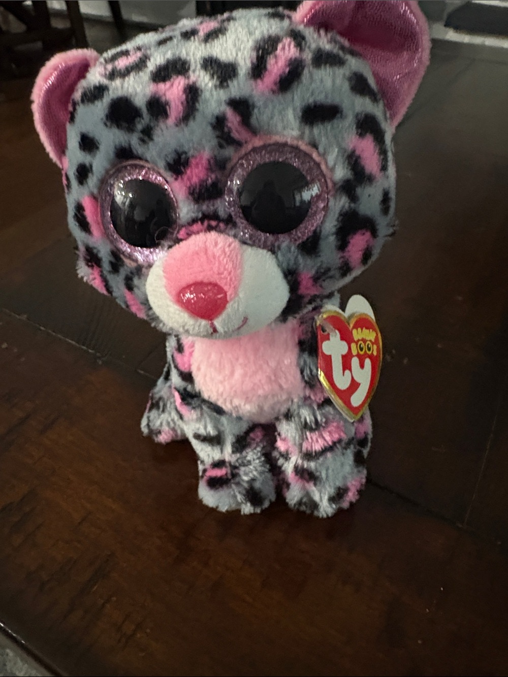 Ty Pink, Gray & Black Leopard Beanie Boo Plush
